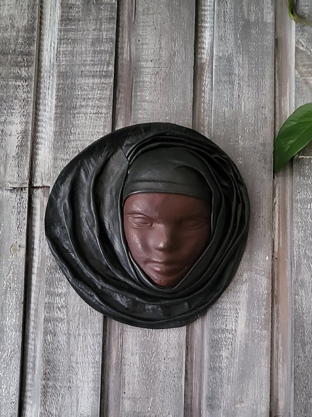 Vintage 80s J.A. Molded Leather Face Wall Sculpture Mask Handcrafted Canada